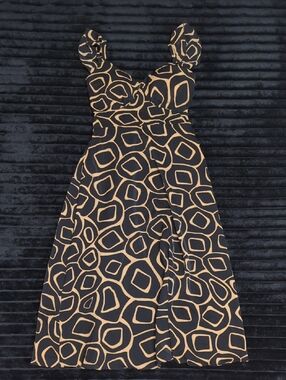 Black and Tan Geometric Print A-Line Dress